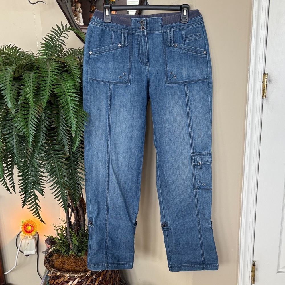 Chico's Demin Utility Cargo Pants Classic Casual Soft Stretch Waist Jeans